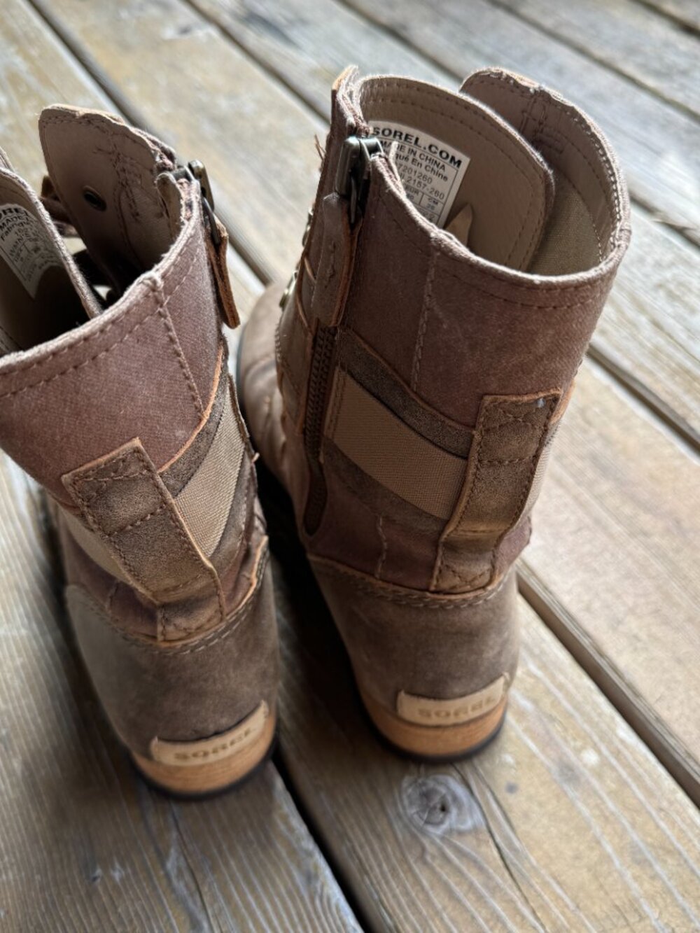 Sorel Major Carly Brown Leather & Canvas Lace Up Side Zip Combat Boots Womens 9 - Picture 8 of 16